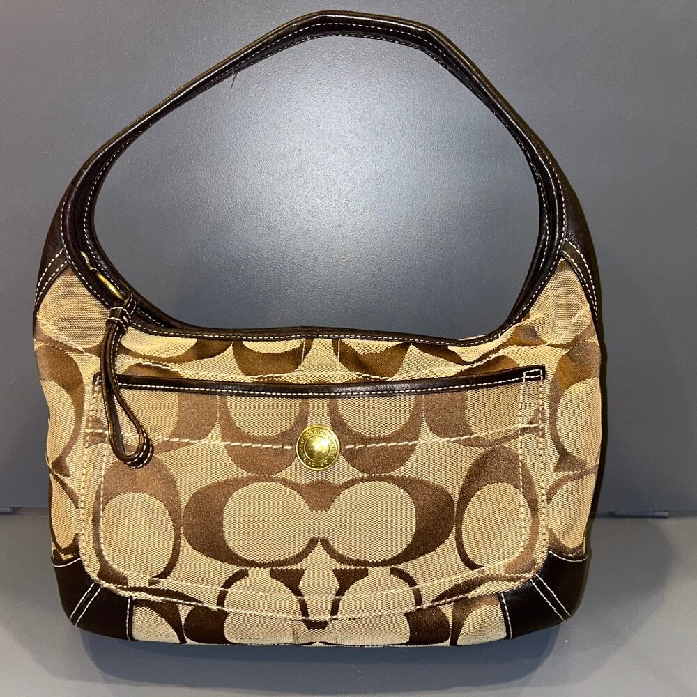 Vintage Coach Ergo Hobo Brown Canvas Shoulder Bag M0632 10764 W/leather Trim